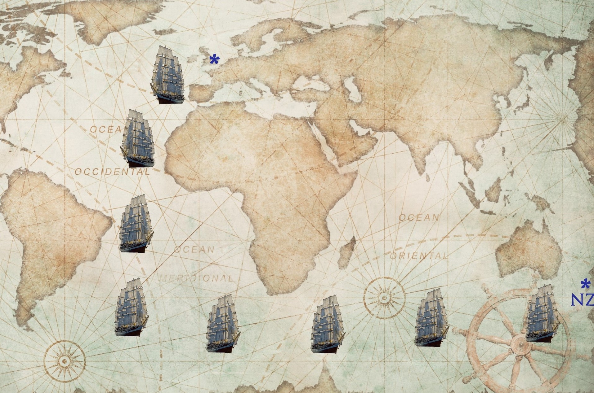 Route map of sailing ship voyage