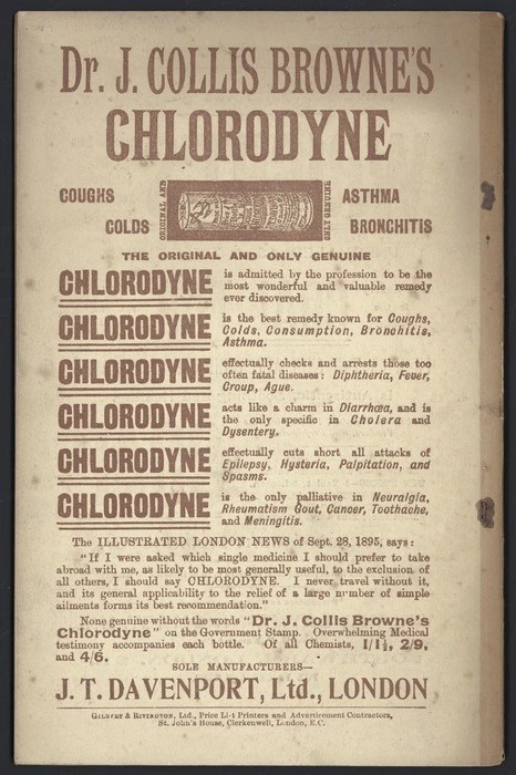 Chlorodyne advert (Source: Alexander Turnbull Library, Wellington, New Zealand)