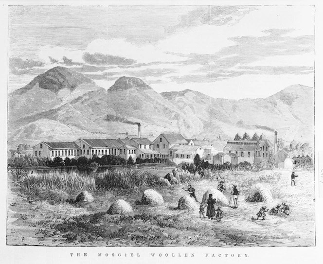 Mosgiel Woollen Factory, 1875 (Illustrated New Zealand Herald, Alexander Turnbull Library, Wellington, New Zealand)